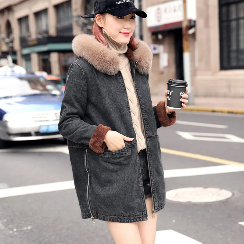 High-quality plus velvet thick fashion women's denim coat jacket outerwear new winter warm hooded women cotton coat KO373