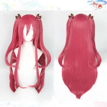 

90cm Princess Connect! Re Dive Kuuka Pink Long Cosplay Wigs Heat Resistant Synthetic Hair With Chip Ponytails + Free Wig Cap