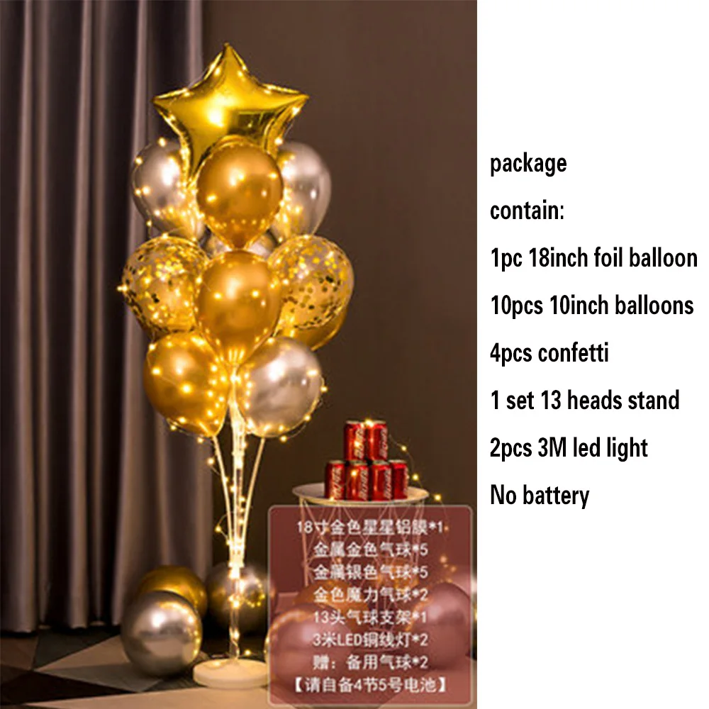 Kit de soporte para globos de mesa de 1,3 m con cadena de luces, centro de mesa con globos para decoraciones de cumpleaños, baby shower, fiestas de Navidad