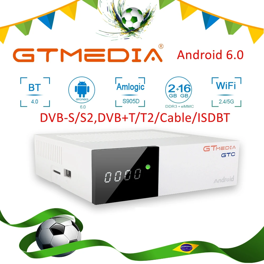Бразильский GTmedia GTC Android tv Box для цифрового к Amlogic S905D tv Box DVB-S2 спутниковый ресивер DVB-T2/T ISDBT Android6.0 tv Box