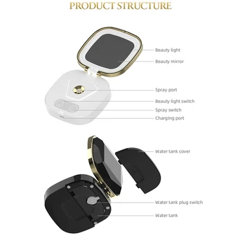 

2 in 1 Nano Spray Water Meter Steam Face Cold Spray Portable Mirror Beauty Instrument Beauty Light Face Humidifier