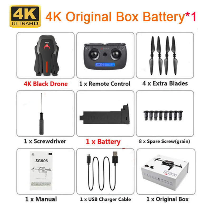 black origi box 1 ba SG906 Дрон с GPS 4K бесщеточный селфи Дроны с камерой HD 5G wifi FPV RC Квадрокоптер складной Дрон VS Visuo XS816 F11 X8 CG033 - Цвет: black origi box 1 ba