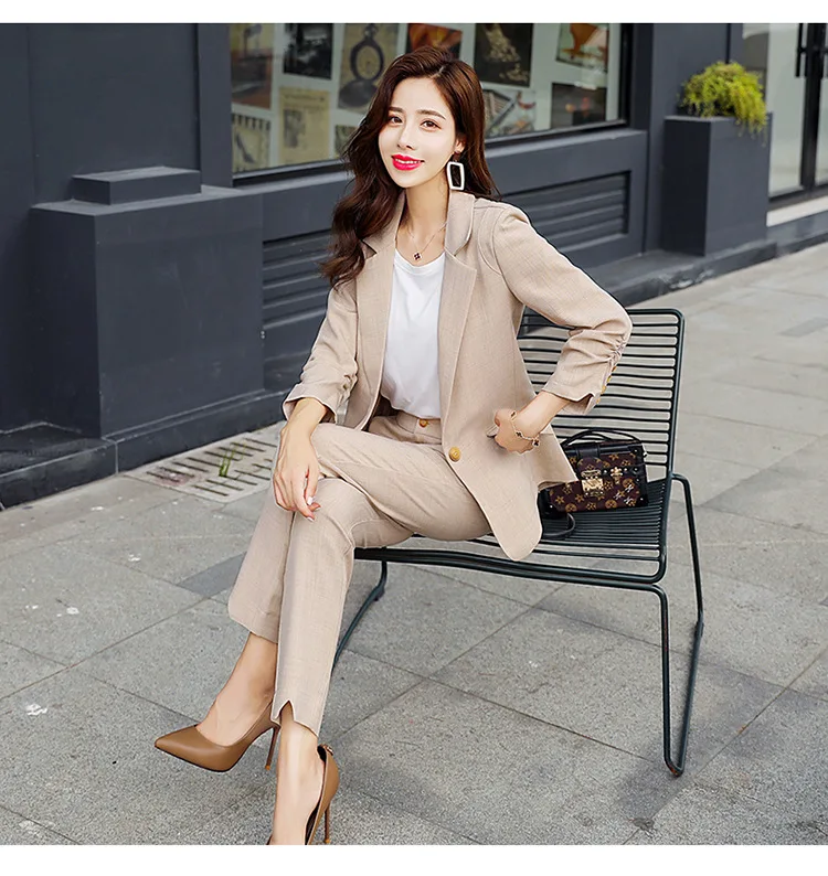 Ladies suit autumn new casual fashion single buckle temperament slim suit pants pants suit wild women's two-piece suit