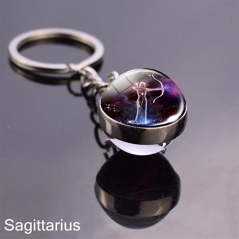 Sagittarius 12 Знак созвездия хрустальный шар брелок Скорпион Лев Рыбы Зодиак стекло Сфера брелок кольца, подарок на день рождения для женщин мужчин кулон - Цвет: Sagittarius