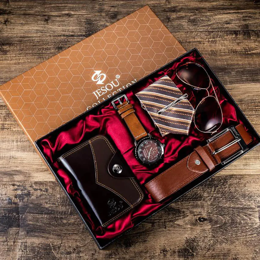 

Mens Watches Luxury Quartz Wrist Watches Glasses belt wallet creative set Watches Men Gift Set Watch for Dad Husband Boy friend