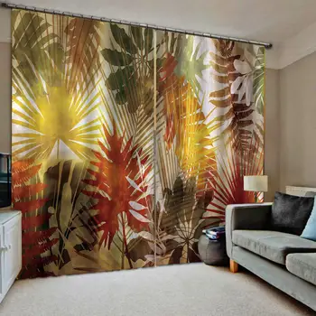 

tree leaf curtains Customized 3d curtains new window balcony thickened windshield blackout curtains soundproof windproof curtain
