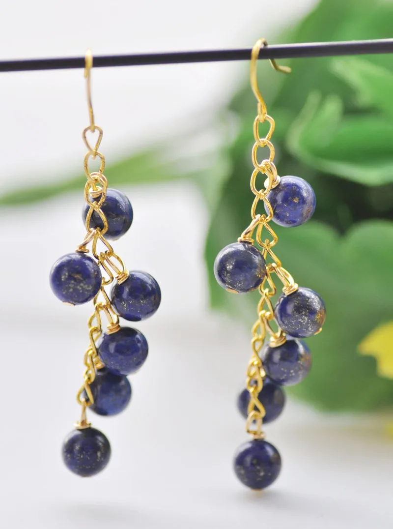 lapis lazuli S1582 натуральный 6 мм коралловый нефрит Лазурит Круглые свисающие серьги - Цвет камня: lapis lazuli