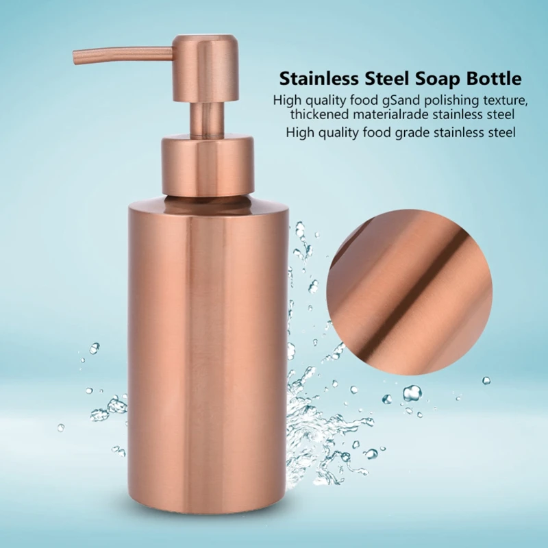 Stainless Steel Rose Gold Soap Dispenser Bathroom Hand Pump Liquid Soap Dispenser Lotion Bottle Bathroom Tool 350Ml