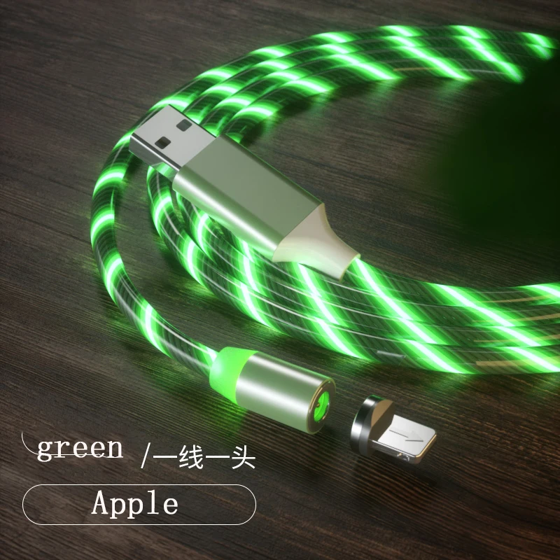 green for iphone 1 м Магнитный зарядный кабель для мобильного телефона, usb type C, светящийся провод для передачи данных для iphone Samaung huawei, светодиодный Micro Kable - Цвет: green for iphone
