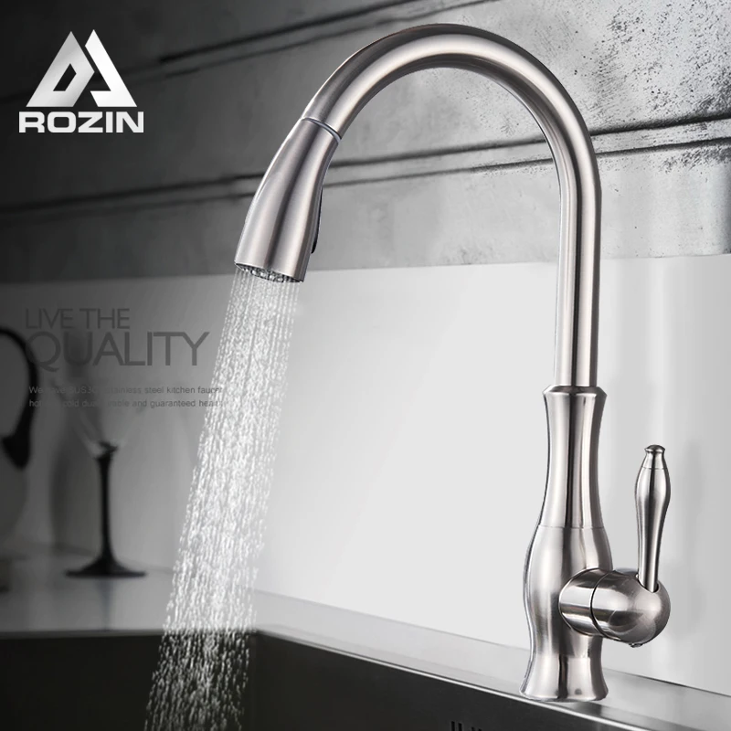 Descuento Rozin grifo de cocina de níquel bruñido sacar grifo de cocina sola manija corriente del rociador del grifo para cocina grifo de agua caliente y fría lnKrwz7o