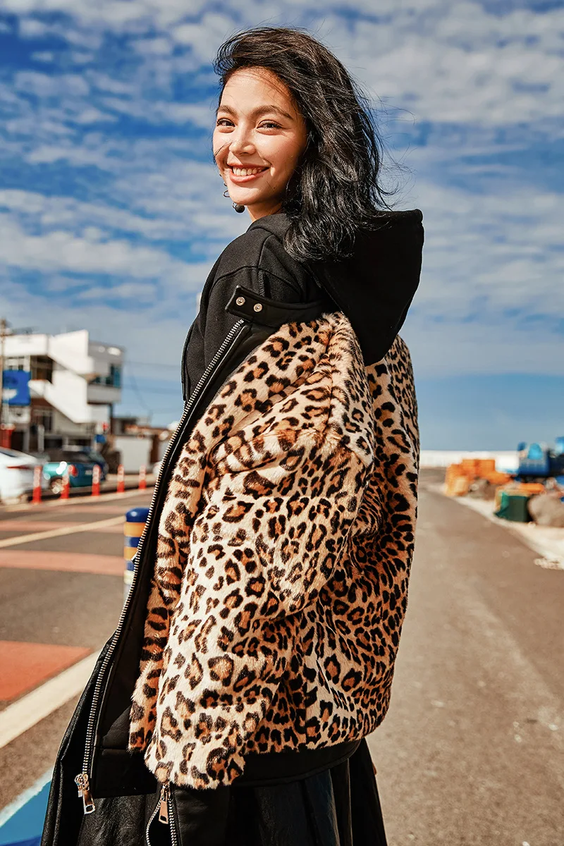 Fashion Jacket Fashion Leopard Fur Jacket Leopard fashion Hooded Long Women Coats