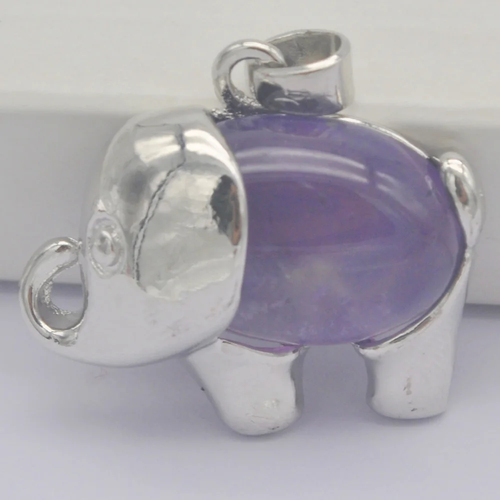 Родонит Лабрадорит песчаник Кристалл Lapis Tigereye содалит сердолик камень с рисунком драгоценный кулон слон животных ювелирные изделия - Окраска металла: Purple Crystal