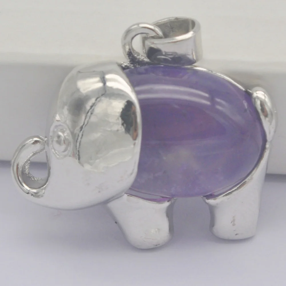 Purple Crystal Родонит Лабрадорит песчаник Кристалл Lapis Tigereye содалит сердолик камень с рисунком драгоценный кулон слон животных ювелирные изделия - Окраска металла: Purple Crystal