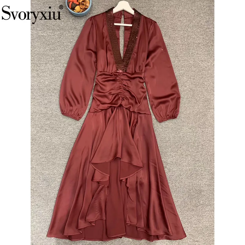 Svoryxiu Designer Herfst Winter Party Lange Jurken Vrouwen Sexy Pailletten Diepe V Kraag Backless Ruffle Asymmetrie Maxi Jurk Svoryxiu Designer Herfst Winter Party Lange Jurken Vrouwen Sexy Pailletten Diepe V Kraag Backless Ruffle Asymmetrie Maxi Jurk
