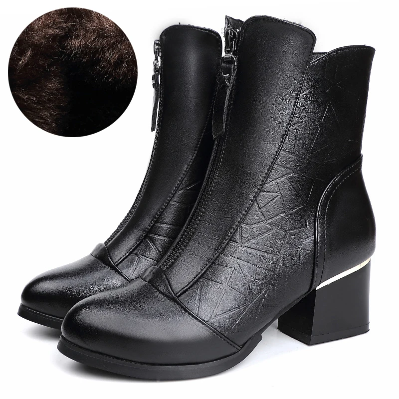 Fashion Genuine Leather Winter Boots Women Shoes Booties Woman Martin Boots Platform Shoes Botines Mujer - Цвет: Черный