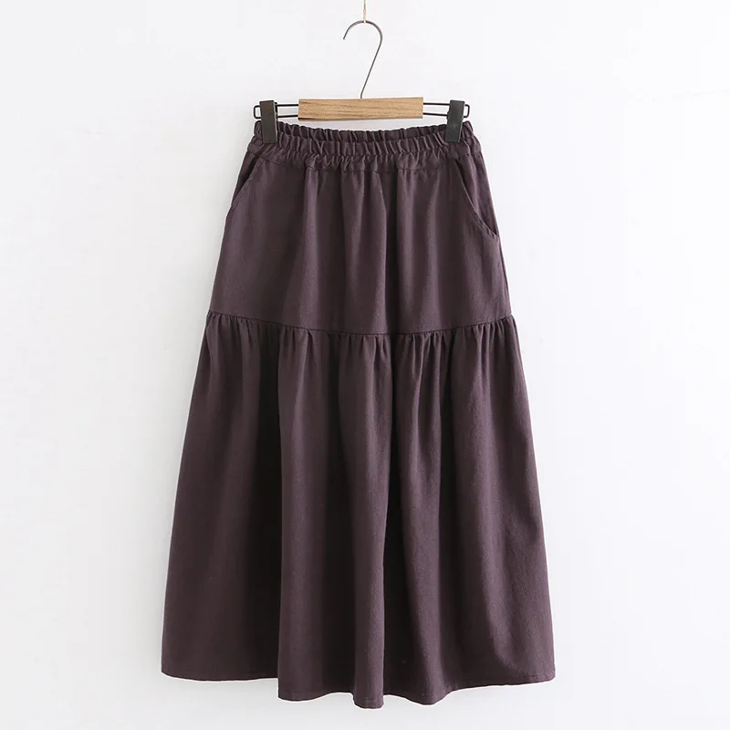 

Early Spring New Style Japanese-style High-waisted Elastic Twill Cotton Big Hemline Skirt Children Slimming Mid-length Students