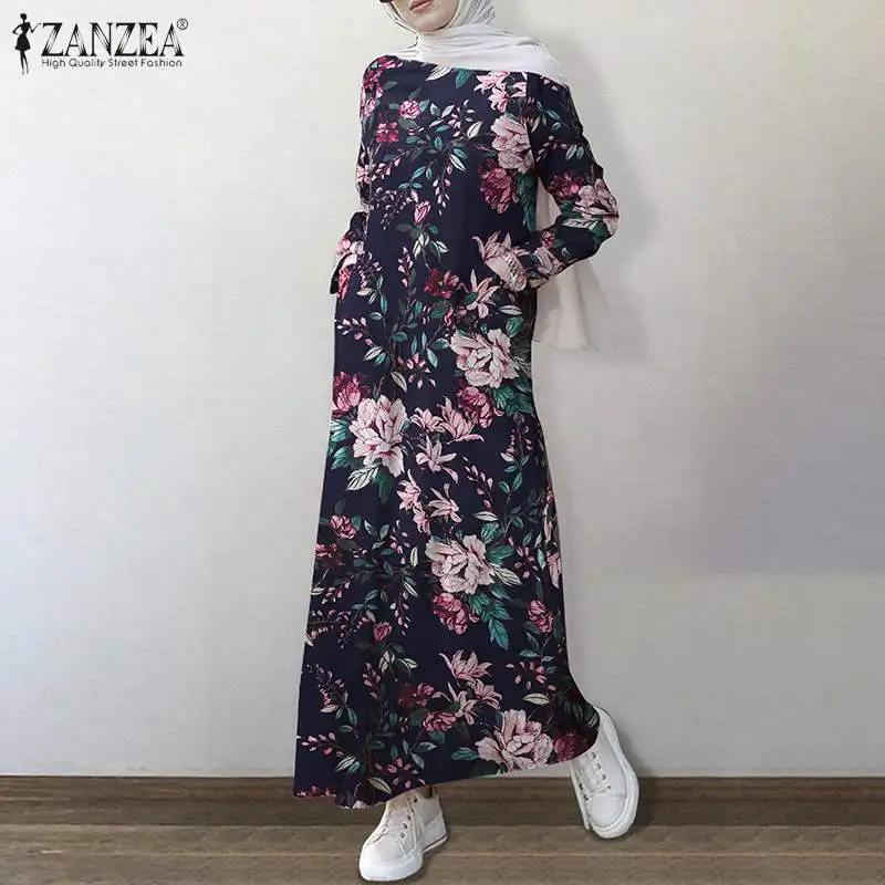 ZANZEA-vestido maxi estampado vintage para mulheres, vestido