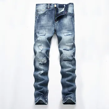 

2019 men fall new men straight hole nostalgic tattered cloth torn more blunt bad cowboy pants