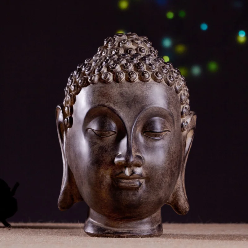 Home Furnishing Fengshui Ornament Thai Buddhist Buddha Head Statue Glazed 