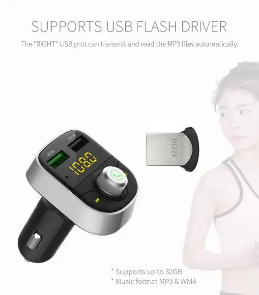 50 шт. fm-передатчик Aux модулятор Bluetooth Handsfree автомобильный комплект автомобильный аудио mp3-плеер Быстрая зарядка двойной зарядное устройство usb