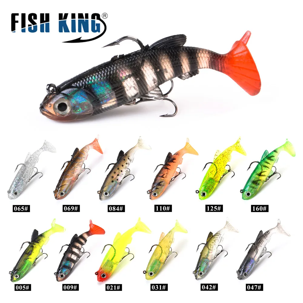 NGB 6/8/10CM 3D-Augen Angelköder mit T-Schwanz, Weicher Hechtköder mit Dreifachhaken, Künstlicher Köder, Jigkopf, Crankbait