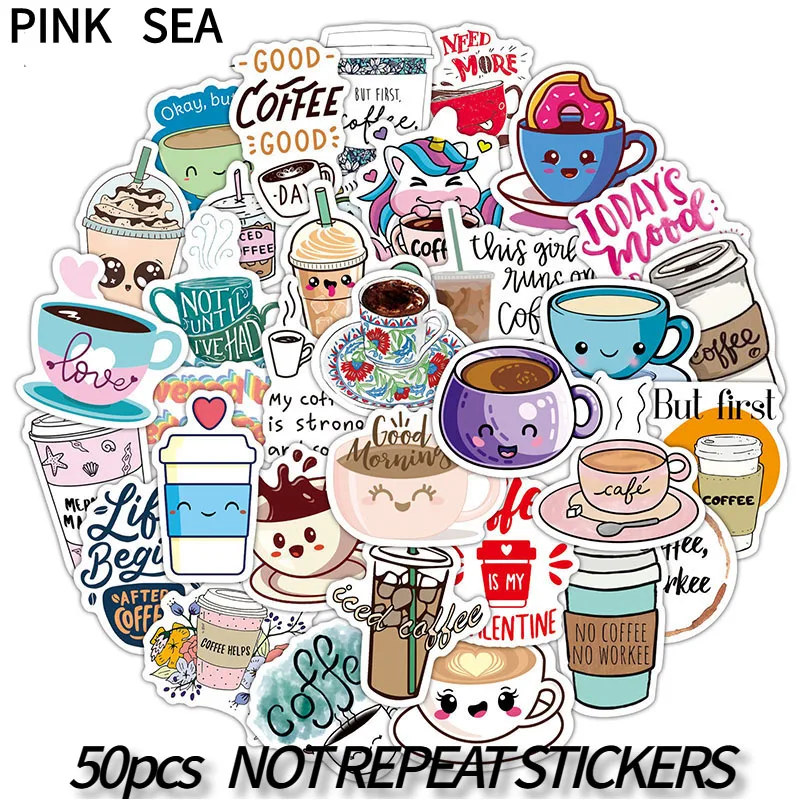 10/30/50Pcs/set Coffee Cup Kawaii Cute Cartoon Stickers For Phone Case Laptop Kids Diy Suitcases Cool Skateboard Scrapbook