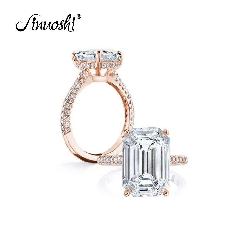 AINOUSHI 925 пробы серебряные кольца для женщин 6ct Emeralded Cut Halo кольца розовое золото цвет серебряные ювелирные изделия bague femme argent 925
