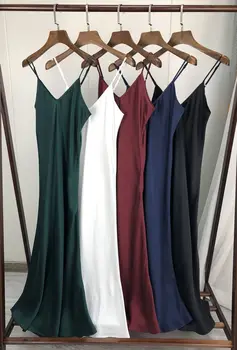 

Heavy Silk Suspender dress 2019 Early Spring Style Oblique Cut Silk Heavy Sand Washing Process Women midi Dress