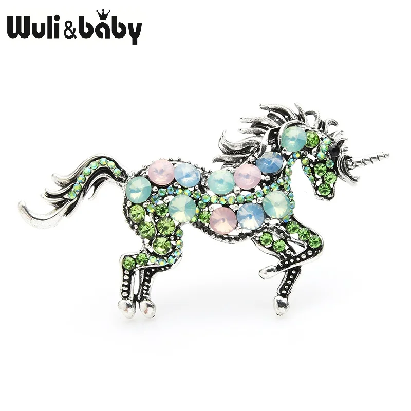 Wuli&baby стразы броши в виде единорога для женщин сплав Лошадь Животное Свадьба Банкет броши подарки на год
