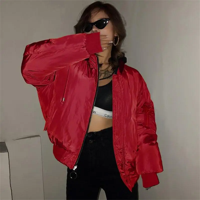 Red InstaHot Модные свободные женские толстые парки на шнурке с капюшоном, повседневные зимние женские теплые пальто с карманами, Harajuku куртка-пуховик - Цвет: Red