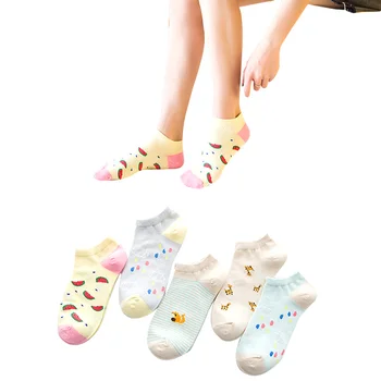 

10pieces=5pairs women‘s socks Spring and summer lovely beautiful fruit animal pattern funny female socks for girls
