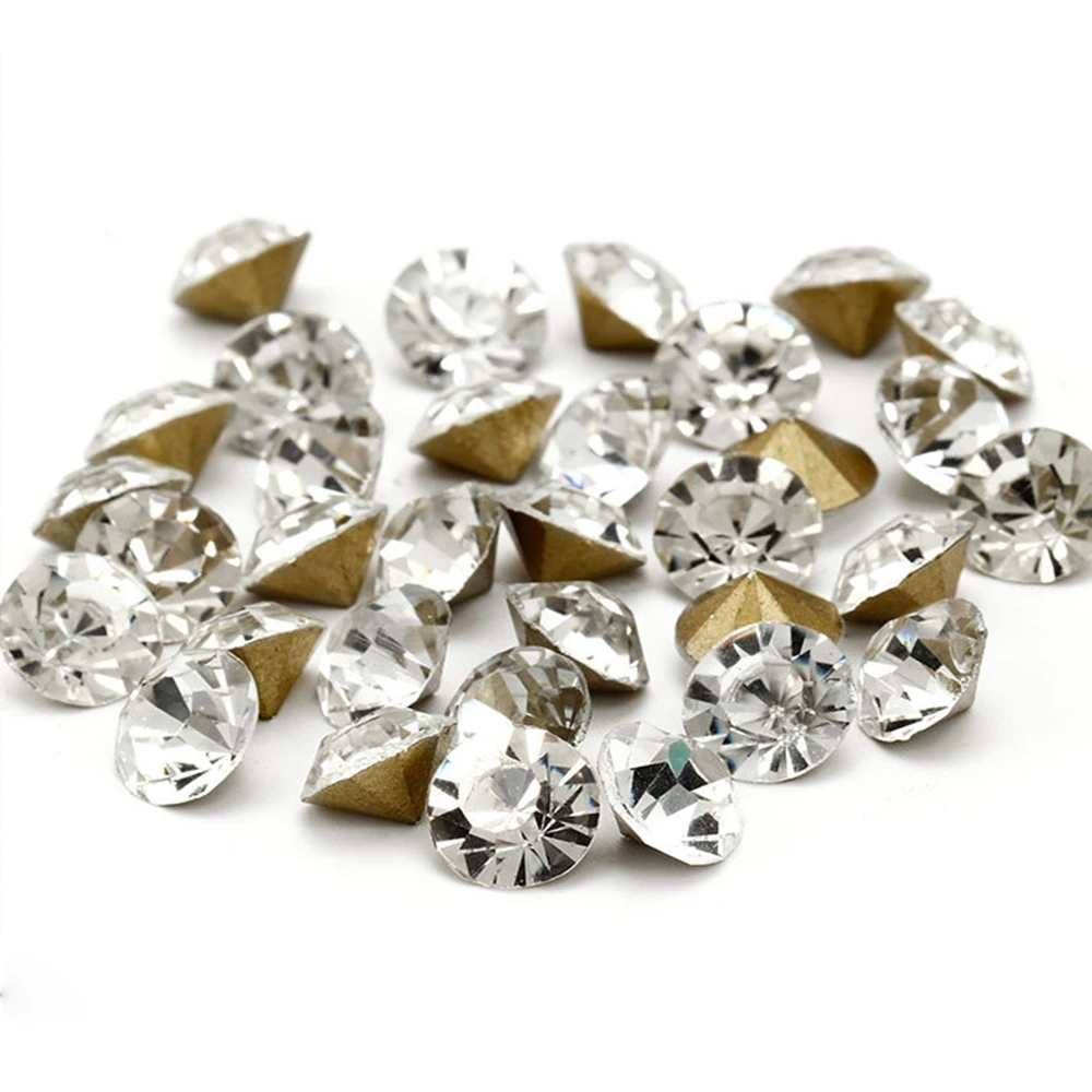 Glänzender klarer tschechischer Kristall-Strass-Kegel, rund, spitz, folierte Rückseite, Glas-Strassstein, DIY-Nagelkunst-Edelstein, Schmuckzubehör – Detail 4