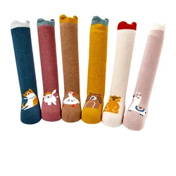 Chaussettes d'hiver à Tube haut épais et collées pour bébé, chaussettes en éponge pour nourrissons et enfants, carte à travers le genou 
