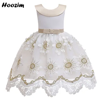 

White Embroidery Lurex Sunflower Pageant And Birthday Dress Girls 3-10 Years Formal Backless Tulle Fluffy Wedding Dresses child