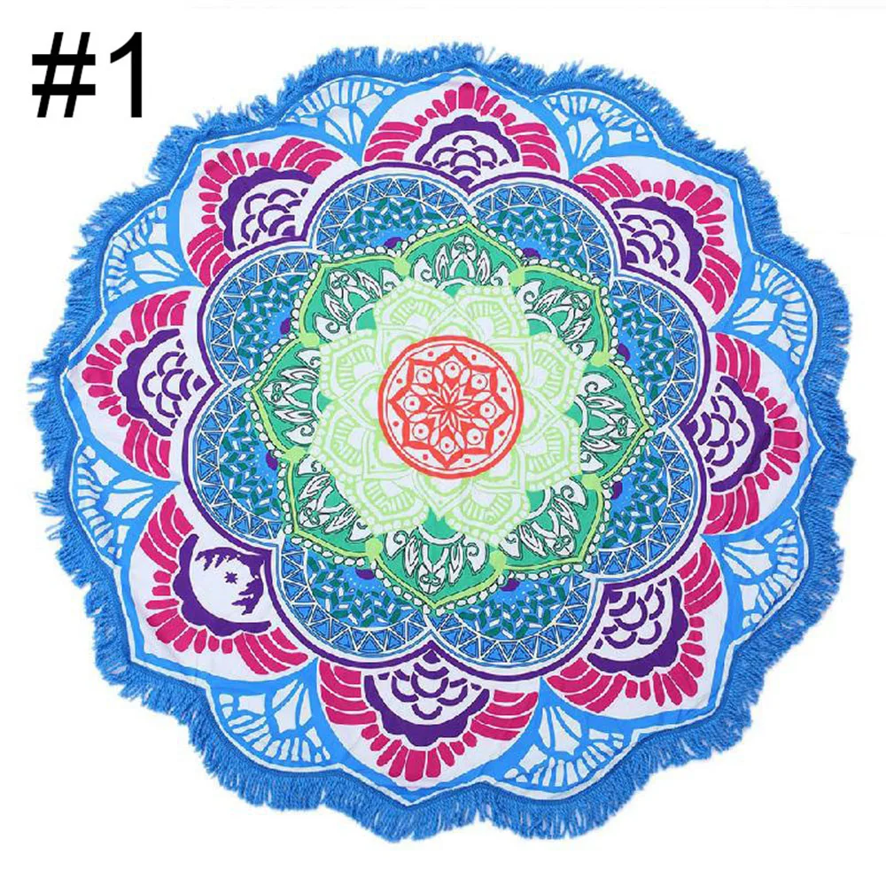 Round Beach Towel Yoga Blankets Diameter 150cm Yoga Mat with Flowers Pattern Indian Mandala Tapestry Picnic Mat Valentine's Day (6)