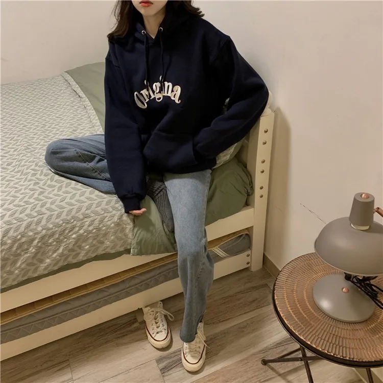 Hoodies Hooded Harajuku Letter Thicken Warm Students Gray Velvet Womens Loose Students Pockets Causal Clothes Hip Hop Couples