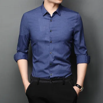 

2020 spring autumn new men's long-sleeved shirt men business casual lapel shirts 1607