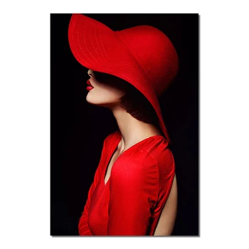 Lady With Fashion Hat Artwork Printed on Canvas 16