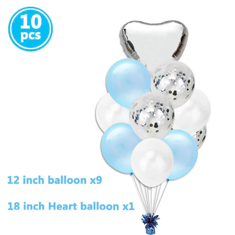 10pcs silver blue Первый день рождения мальчик вечерние голубые серебряные конфетти воздушные Шары Баннер 1-й декорации с днем рождения ребенок мой 1 год Декор ко дню рождения - Цвет: 10pcs silver blue