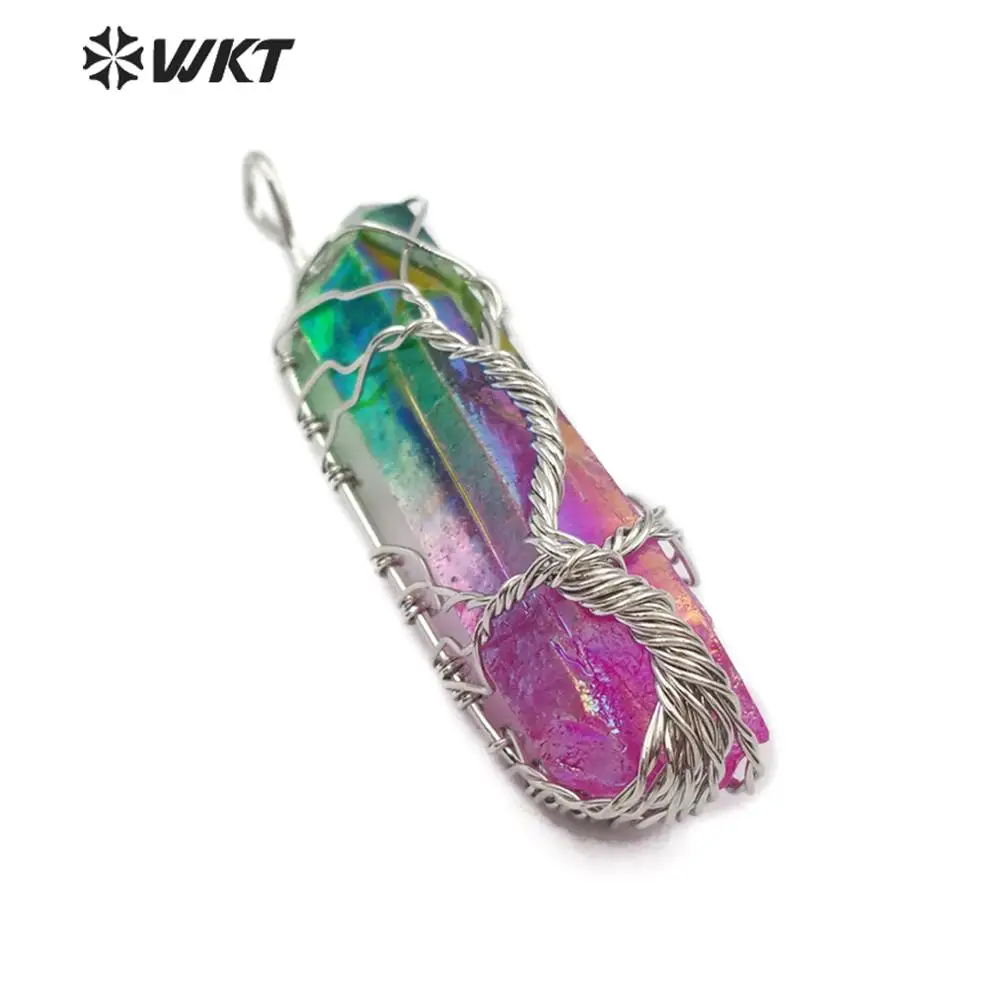 WT-P1469 WKT серебро/розовое золото проволока обернутая аура кварц точка духов Золотой Гальванизированный ожерелье кулон ювелирные изделия