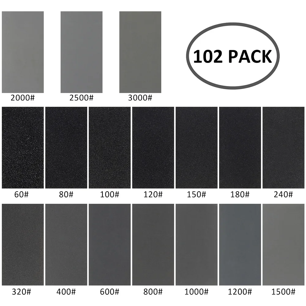 102PCS 102 шт влажная сухая Песочная бумага 60 до 3000 зернистость ассортимент абразивных бумажных листов для автомобильной шлифовки деревянной мебели отделка - Цвет: 102PCS