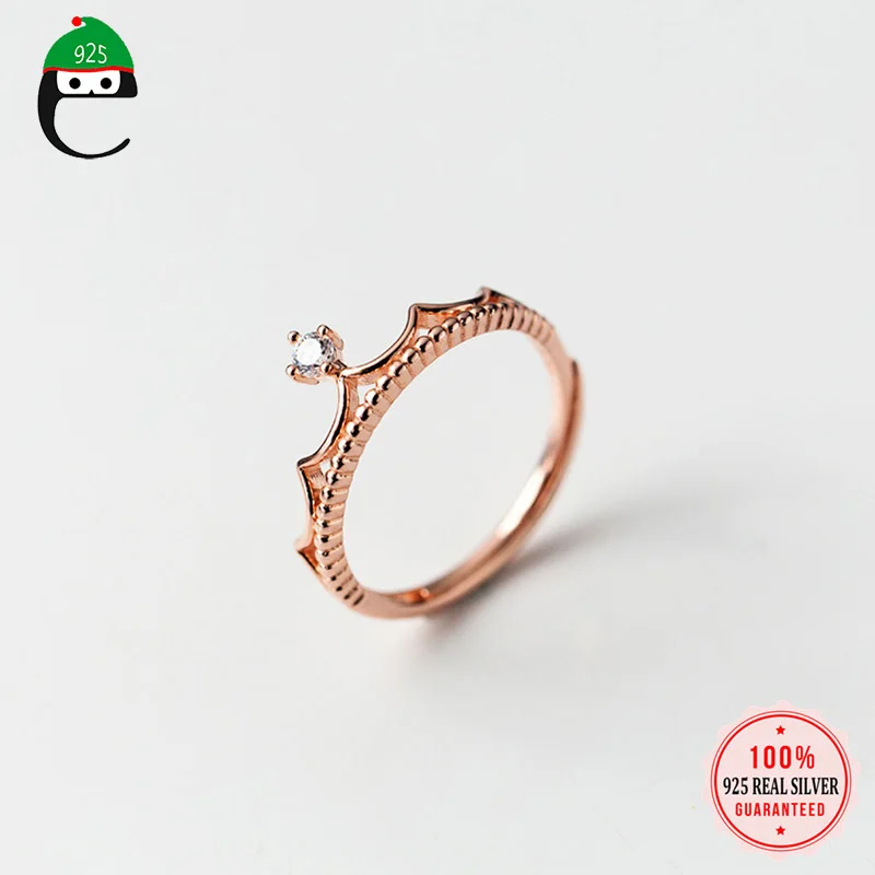 

ElfoPlataSi 100% 925 Solid Real Sterling Silver Rose Crown CZ Cocktail Opening Ring Sizable 5 6 7 Girl Kids Xmas Gift ED187
