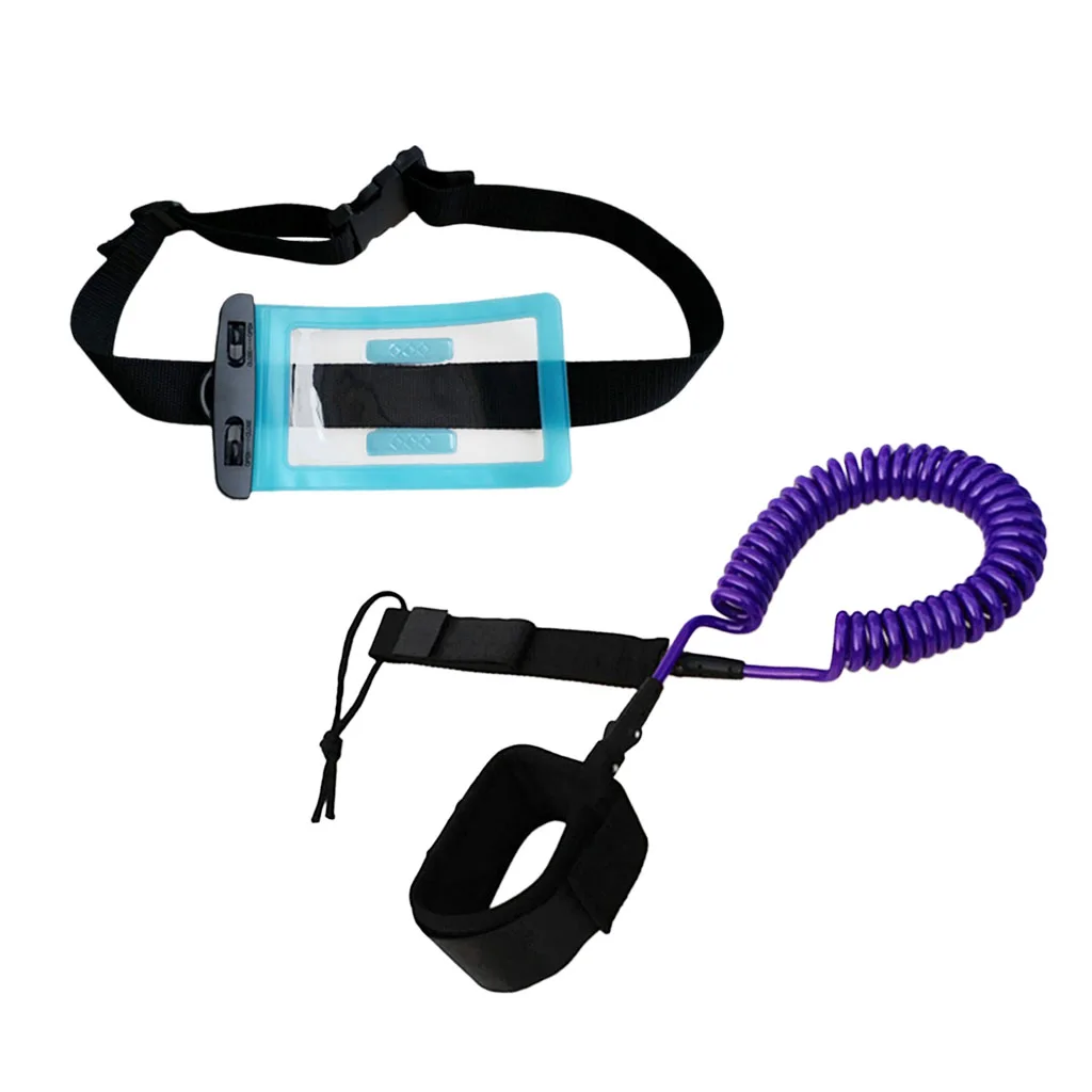 10ft 7mm Coiled Surfboard SUP Leash Stand up Paddle Board Leg Rope Ankle Strap with Waterproof Wallet Dry Bag for Surfing 