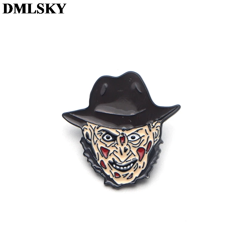 DMLSKY креативная Металлическая Булавка в стиле ужасов, подарки на Хэллоуин, булавка в виде мультяшного Джейсона воорхея, булавка Фредди Крюгера, заколки для галстука, значок на шляпу, M3998