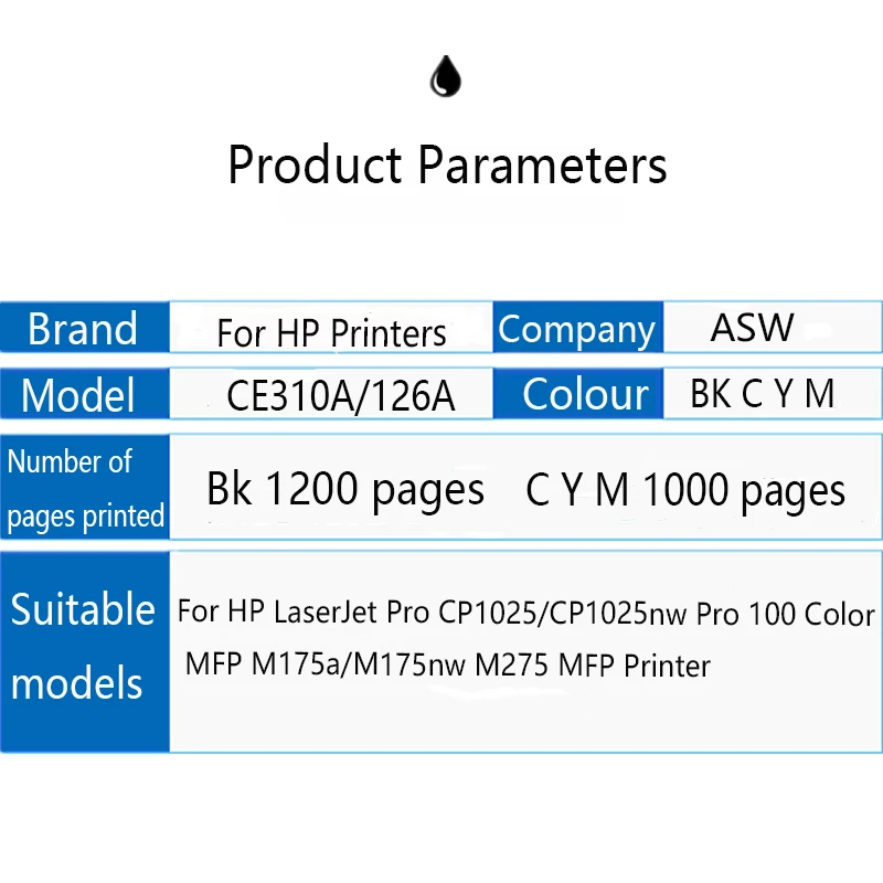 Cartucho de Toner de Cor Compatível para hp Peças 126 Laserjet Pro Cp1025 M275 100 Cor Mfp M175a M175nw 4 Ce310 Ce310a-313a 126a - Imagem 4