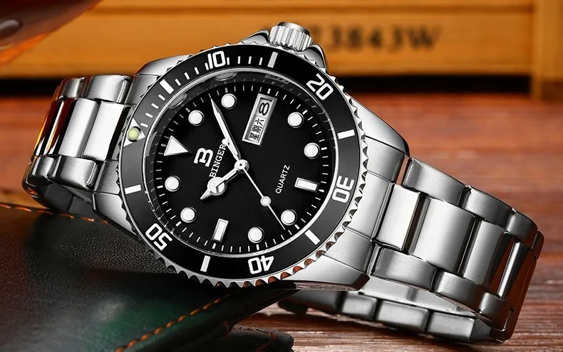 Новинка Бингер люксовый бренд мужские военные спортивные часы кварцевые наручные часы со стальным ремешком часы для дайвинга relogio masculino B-9203M