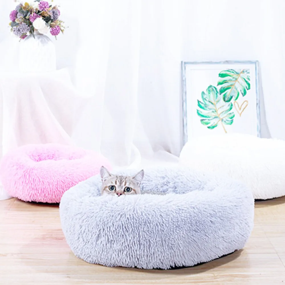 

Round Long Plush Super Soft Pet Bed Kennel Dog Cat Winter Warm Sleeping Bag Puppy Cushion Mat Portable Cat Supplies