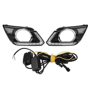 

1Pair Car Daytime Running Light Turn Signal 2-Color DRL LED Fog Lamp for Nissan Rogue 2014 2015 DRL Fog Lamp Cover
