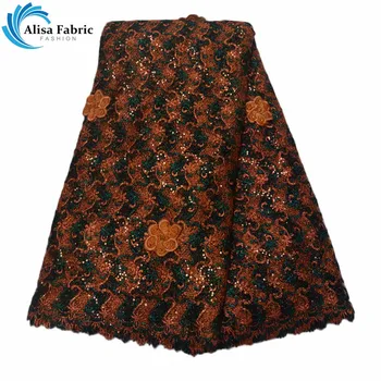 

Alisa New Arrived African Cord Lace Fabrics With Embroidery Lace Water Soluble Lace Fabrics With Sequins 5 Yards/pcs For Party