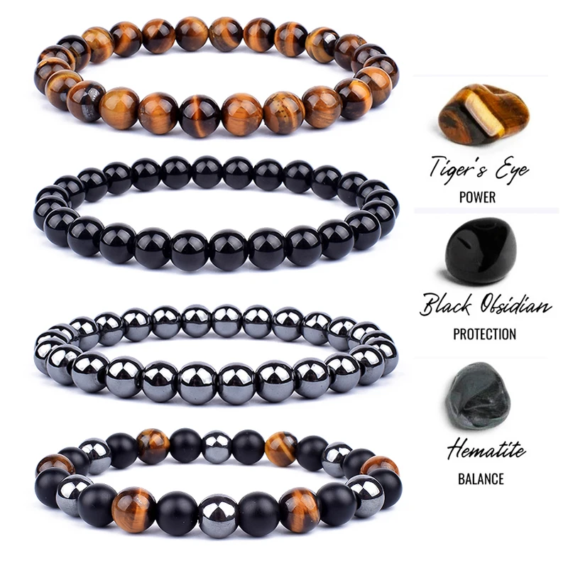 Occhio di tigre naturale ossidiana ematite perline bracciali uomo per magnetico multistrato protezione della salute gioielli da donna Pulsera Hombre